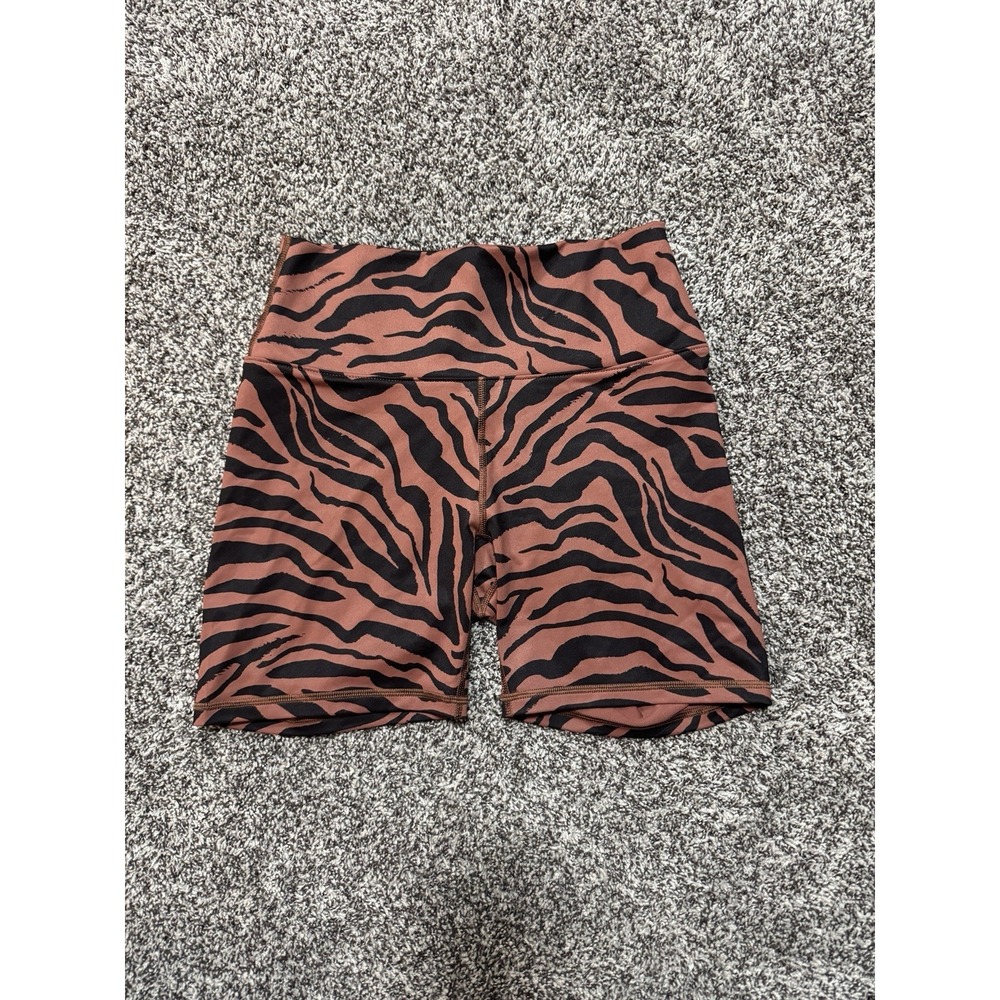 Fabletics PowerHold Tiger Print High Waist Biker Shorts Crisscross Back XS‎